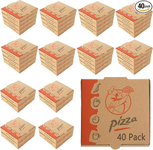 QTLCOHD 40 Pcs Mini Pizza Boxes, 6.3 x 6.3 x 1.57 Inch Kraft Corrugated Pizza Boxes, Brown Cardboard Take Out Food Containers Packaging Boxes for Personal Cake, Cookies, Food