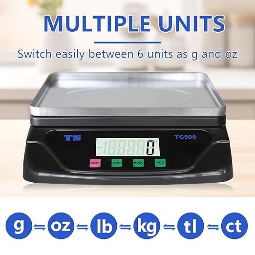 30kg/66bl Digital Kitchen Scales Large Stainless Steel Food Scale Commercial Baking Scale LCD Display for Cooking Food Fruit & Vegetables Bread Meat with Adapter