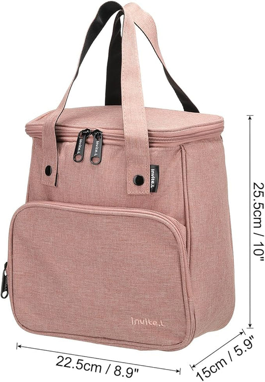 PATIKIL Insulated Lunch Bags, Bento Bags Thermal Lunch Tote Portable Food Containers Bag with Pockets for Office Camping Picnic, Pink