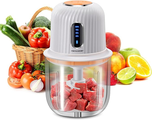 Cordless Food Processor Electric, 600ML Small Electric Food Chopper Glass Bowl for Meat Vegetables Onions Garlic, Meat Chopper Blender