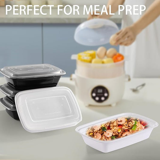 50 pack of Reusable Bento Box Spillproof Plastic Safe Lidded Food Storage Container Packing Box, Refrigerator/microwave Safe, Lunch Containers For Adults Bento Boxes (28oz-50 pack)