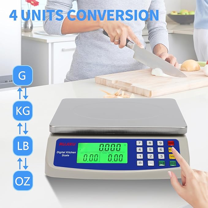 Large Digital Kitchen Scale 30KG Commercial Food Scale 66LB for Baking Bread Meat Stainless Steel Price Computing Scale LCD Display,Prep Counting Scale for Parts and Coins Adapter Included