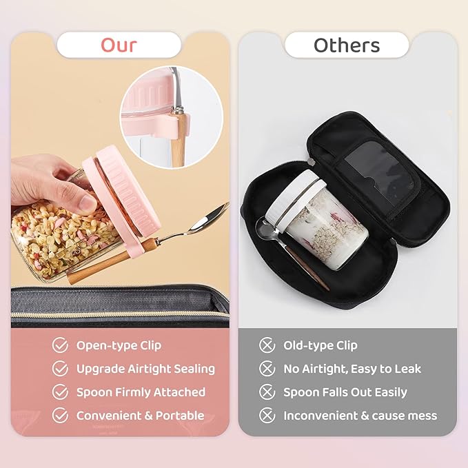 16oz - 2 Pack Overnight Oats Jars with Lids and Spoon, Overnight Oats Container with Lids, Airtigh Oatmeal Containers with Measurement Marks, Wide Mouth Mason Jars for Salad, Cereal - Pink & White