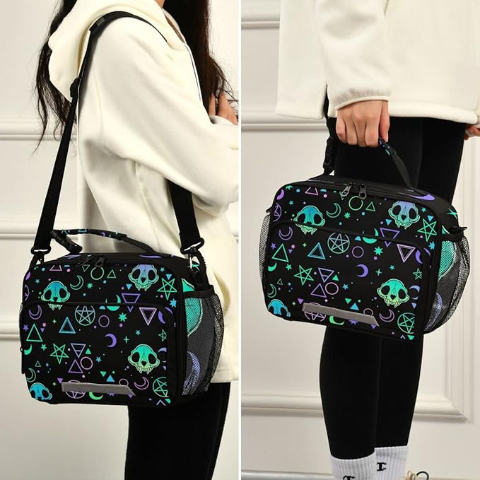 MNSRUU Insulated Lunch Bag Magic Skulls Lunch Bag Women Lunch Totes Men Lunch Box with Adjustable Shoulder Strap Lunch Bag for Work Office School Picnic