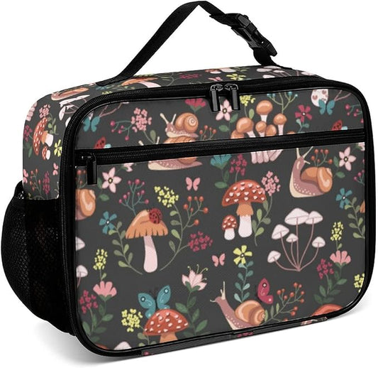 Mushrooms Snails Butterflies Reusable Lunch Box Insulated Lunch Bag Cooler Bag Lunchbox Meal Food Container Tote Bag for Women Kids Girls School Camping Hiking Picnic Beach Travel