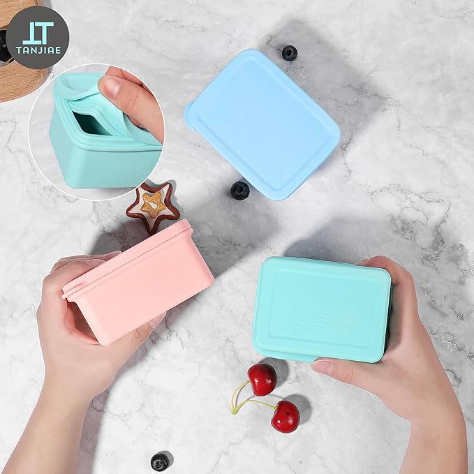 Silicone Snack Containers for Kids, Leak Proof Microwavable Small Lunch Box Containers with Lids for Toddlers, 1 Cup BPA Free Freezer Molds for Soups/Baby Food Storage (13.5oz)