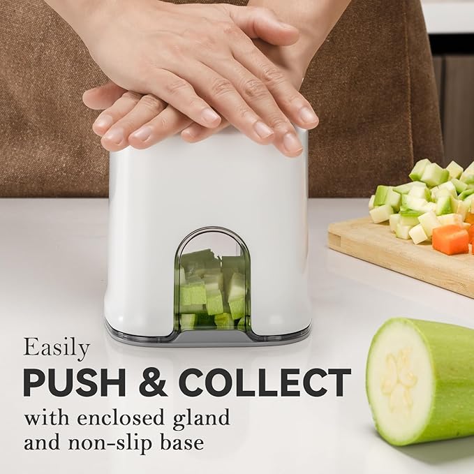 KEOUKE Vegetable Chopper 3 Interchangeable Blades Onion Chopper Multi-functional Potato French Fry Cutter Manual Vegetable Cutter Dicer for Cucumber, Tomato, Carrot with Container & Storage Box, White