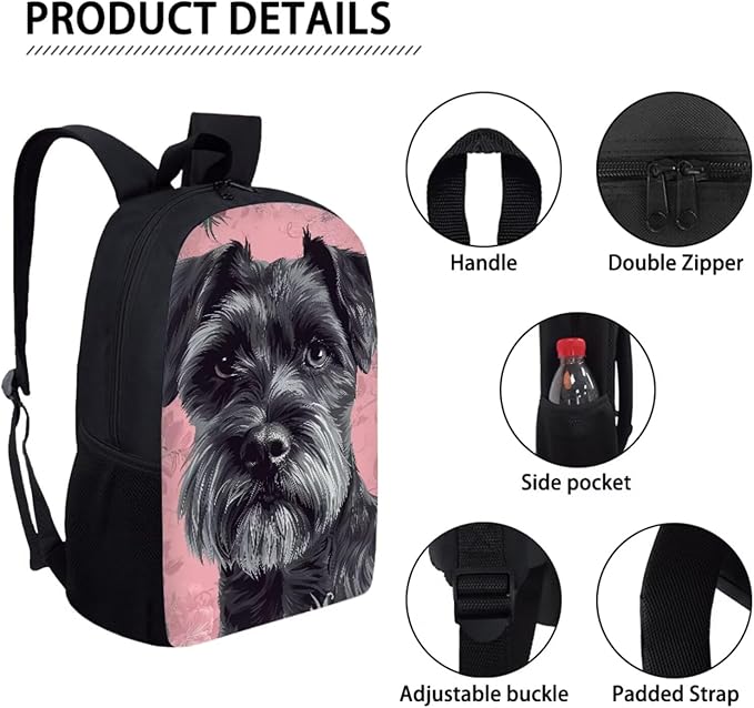 Dolyues Yorkshire Terrier Girls' 3-Piece Backpack Set 17 Inch Cute School Backpack, Insulated Lunch Bag & Pencil Case for Elementary Students