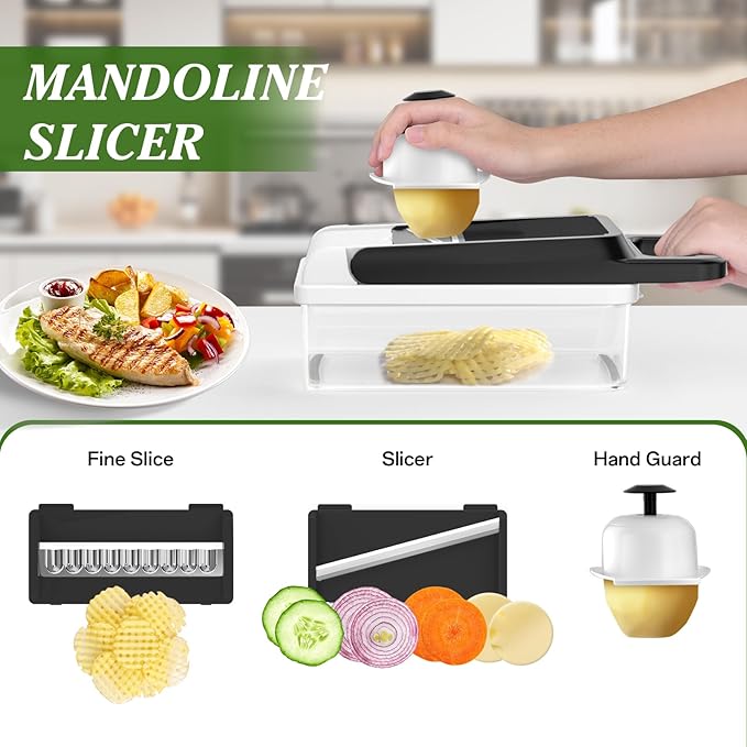 HomeHacks Vegetable Chopper Vegetable Cutter, 12 in 1 Kitchen Gadget, Dicer, Slicer, Onion Cutter, Salad, Cheese Grater & Egg Separator - Multi-Functional Veggie Chopper Lid with Handle (White)