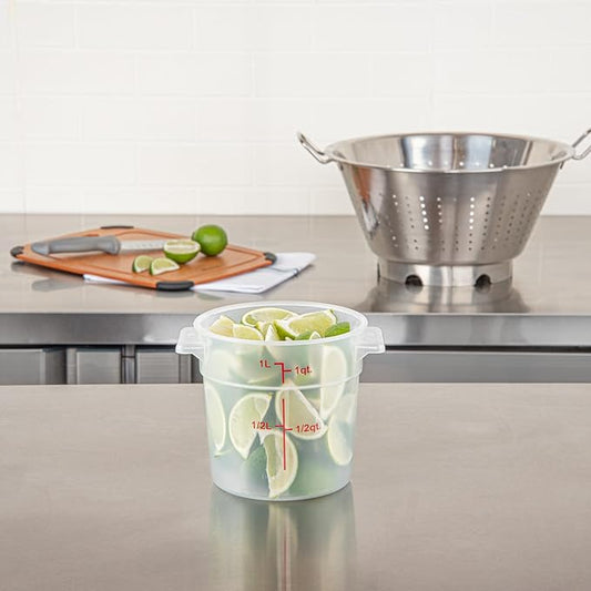 Restaurantware-Met Lux 1 Quart Food Storage Containers, 10 Translucent Storage Containers - Lids Sold Separately, Red Volume Markers, Dishwashable Containers, Side Handles, For Storing Foods