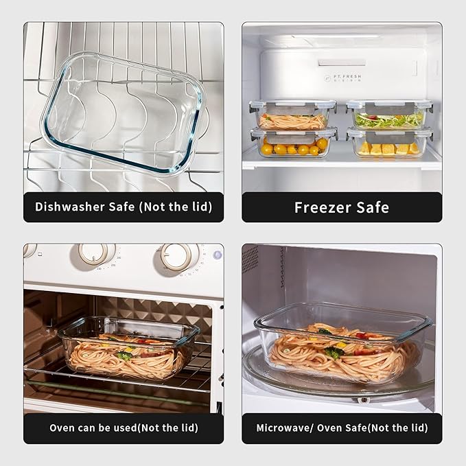 10 Pack Glass Meal Prep Containers, Glass Food Storage Containers with Lids, Reusable Airtight Leakproof Glass Lunch Bento Boxes Freezer, Microwave Oven and Dishwasher, Gray