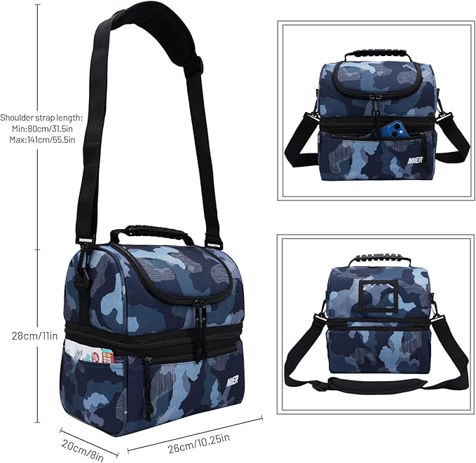 MIER Adult Lunch Box Insulated Lunch Bag Large Cooler Tote Bag for Women, Double Deck Cooler, Camouflage (Large)