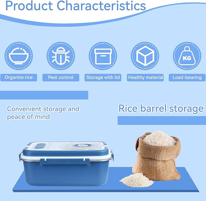15lbs Stainless Steel Flour Storage Bin Airtight Rice Storage Container Metal Cereal Grain Dry Food Storage Boxes for Kitchen Countertop Pantry, Blue