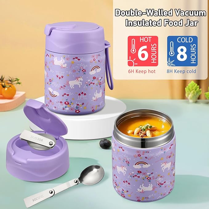 Bento Lunch Box for Kids with 17oz Soup Thermo,Insulated Tumbler Water Bottle and Insulated Lunch Bag,Leak-Proof 3 Compartment Lunch Food Container with with Ice Pack for Kids to School-Horse