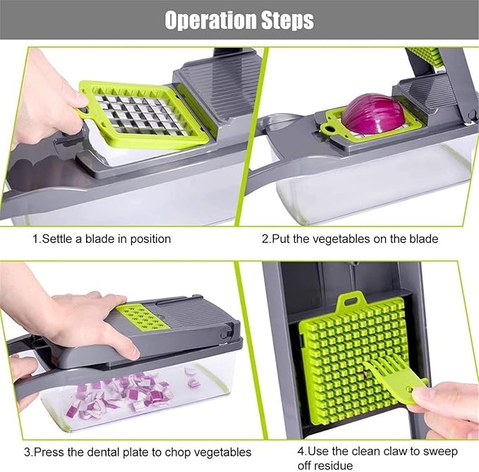 Vegetable Chopper Food Cutters Mandoline Slicer for Kitchen 8 In 1 with Container Household Kitchen Gadgets for Vegetable Fruit with Multi Blade Egg Separator -Cortador de Vegetales Gray