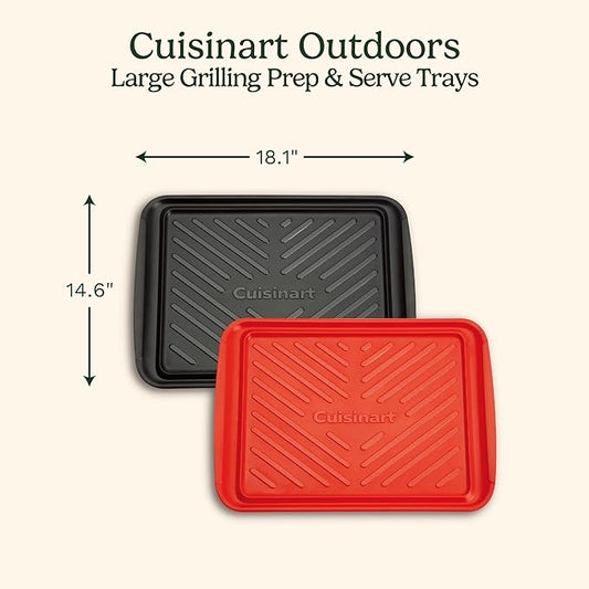 Cuisinart Grilling Prep and Serve Trays, 18.1x10.5 inch Large BBQ Trays Safe for Food Handling, 2 Dishwasher Safe Nesting Trays Black/Red, Perfect Grilling Tray for Cooked and Raw Meat, Fits 9 Burgers