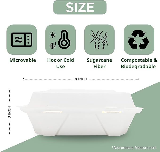Priority1 Paper 8x8 Inch, 200 Count, 1 - Compartment to go Containers with Lids, Disposable Take Out Food Containers, Microwave Safe Clamshell