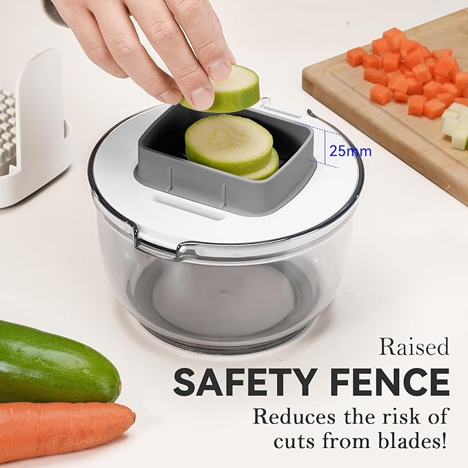 KEOUKE Vegetable Chopper Bowl Multi-functional 3 Interchangeable Blades Onion Chopper French Fry Cutter Veggie Dicer for Cucumber, Tomato, Zucchini, Carrot, Citrus