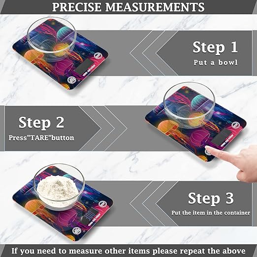 Food Scale Kitchen Digital Scale Food Ounces and Grams Dieting Baking Cooking Waterproof Glass Panels LCD Display,4 Units Scale Tare Function Jellyfish