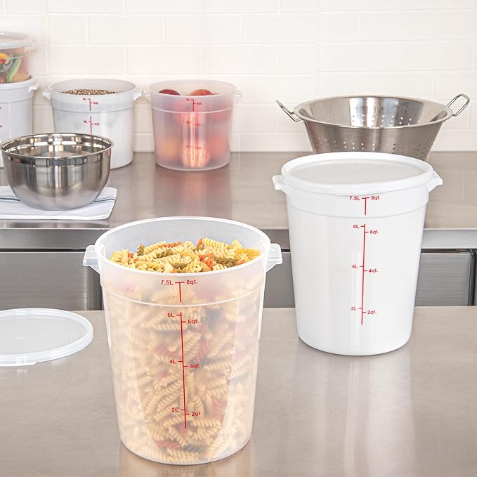 Restaurantware-Met Lux 8 Quart Food Storage Containers, 10 Translucent Storage Containers - Lids Sold Separately, Red Volume Markers, Dishwashable Containers, Side Handles, For Storing Foods