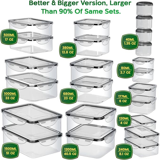 46 Pack Food Storage Containers with Lids Airtight-(23 Containers,23 Lids) BPA Free Plastic Stackable Meal Prep Containers set for Kitchen Pantry Organizers- Freezer Microwave safe