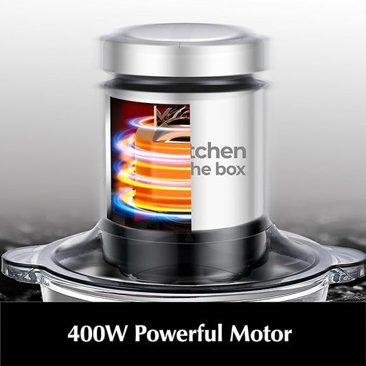 Kitchen in the box Food Processors with 400W All-Copper Motor,Small Meat Grinder & Food Chopper - Electric Vegetable Chopper with 2 8-Cups Bowls & 2 Bi-Level Blades for Meat/fish/Vegetable/Baby Food