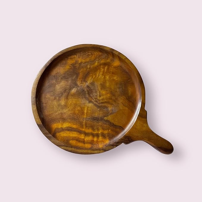 Rosewood Pizza Tray and Multipurpose Kitchen Round Cutting, Serving Board with Handle for Home, Restaurants - 12Inch, Brown