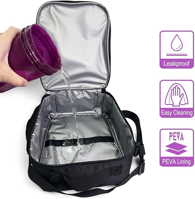 Kids Lunch Box, Insulated Lunch Bag for Girls, Cute Unicorn Lunch Bag with Shoulder Strap, School Bento Lunch Box for Kids Toddlers Teens, Aesthetic Black Reusable Cooler Thermal Meal Tote Kit