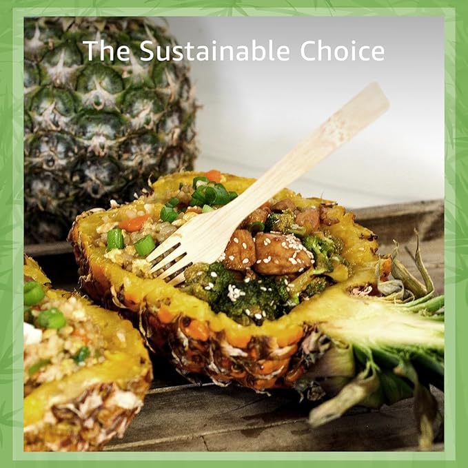 100% Bamboo Forks Set - High End Disposable Cutlery (100 Biodegradable Forks) | Reusable or Disposable Bamboo Utensils | Compostable FSC Certified Flatware for Weddings, Camping, Parties