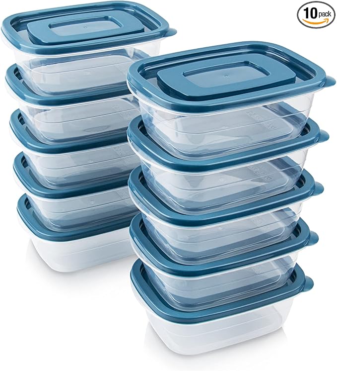10PCS Food Storage Containers,Freezer Microwave safe,Food Container Sets,BPA Free Plastic Meal Prep Containers & Kitchen Set,Lunch Containers,use for School,Work and Travel,0.53 Quarts Per Box.
