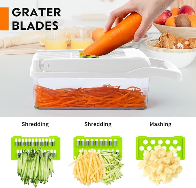 Vegetable Chopper, Onion Chopper, Mandolin Slicer,Pro 10 in 1professional food Choppermultifunctional Vegetable Chopper and Slicer, Dicing Machine, AdjustableVegetable Cutter With Container (White)