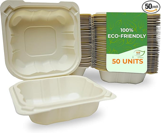 Compostable Food Containers with Lids | Durable, Biodegradable, and Eco-Friendly (50, Square C1)