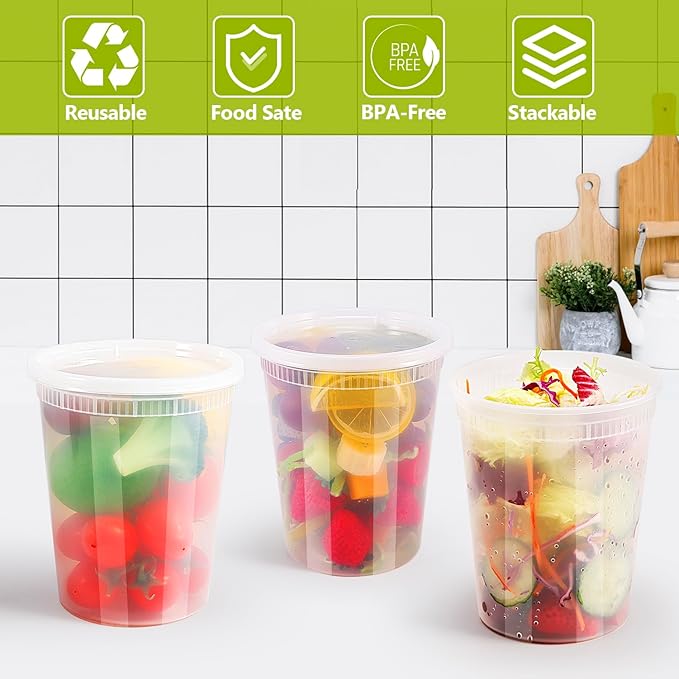 50 Pack Deli Containers with Lids,32oz Plastic Deli Food Storage Containers,Leak Proof Clear Soup Containers With Airtight Lids,Meal Prep Containers,Microwave Dishwasher Freezer Safe