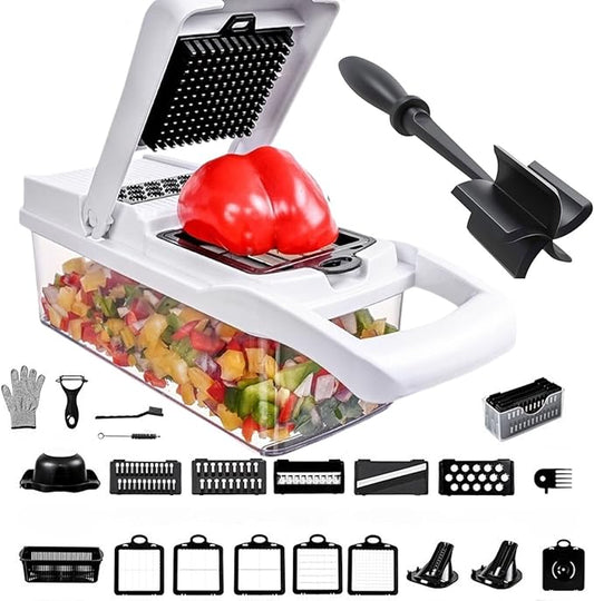 Mandoline Slicer, 12 Blade Vegetable Chopper Cucumber Slicer Potato Slicer Onion Slicer,Food Chopper with Container(26pcs, White)
