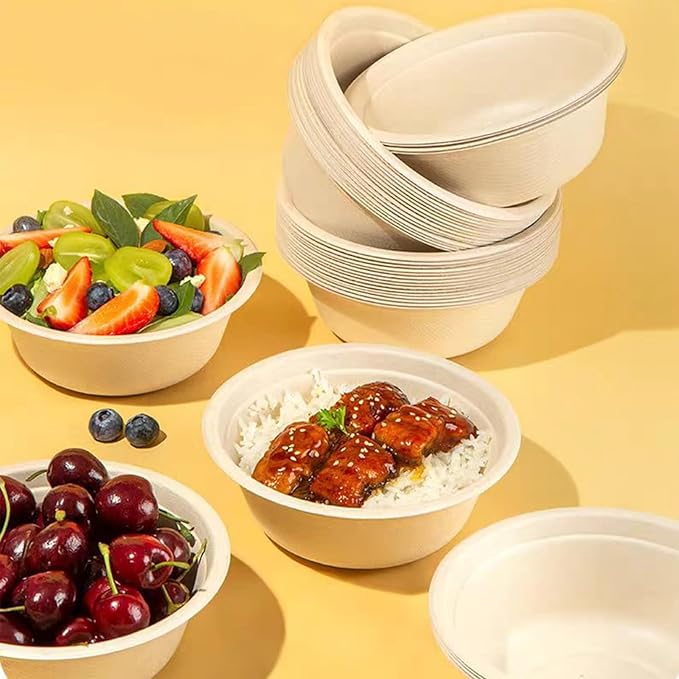Paper Bowls, 16 oz, 200 Count, Biodegradable Sugarcane, Hot and Cold Use, Natural