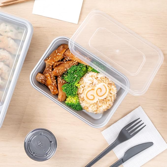 Restaurantware Futura 17 Ounce Meal Prep Containers With Lids 100 Microwavable To Go Containers - Disposable For Packaging Lunches or Take Out Orders Silver Plastic Food Containers With Lids