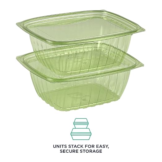 ECO PRODUCTS Compostable 32oz Rectangular Deli Containers With Lids, Pack of 50, Veridian Clear Green Meal Prep, Made from PLA, A Renewable Material Made from Plants, One Lid Fits All