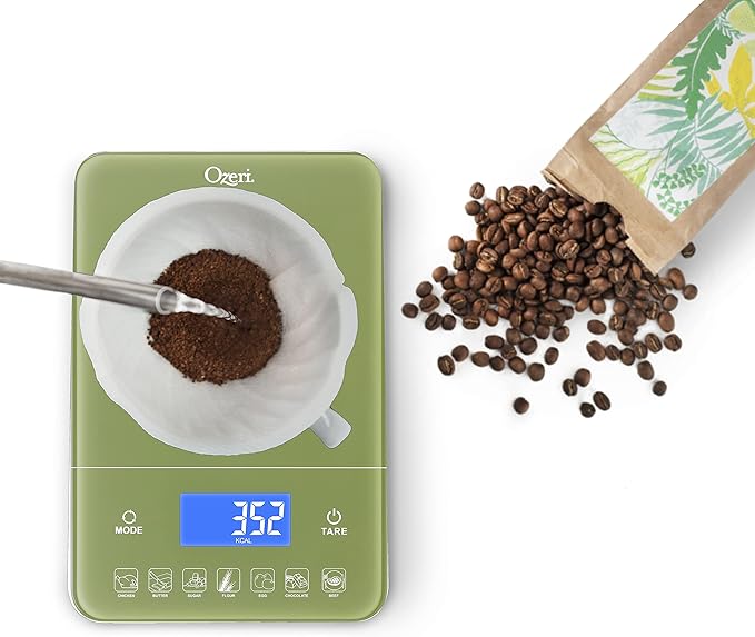 Ozeri Touch III Digital Kitchen Scale with Calorie Counter, 22 lbs (10 kg), Calla Green