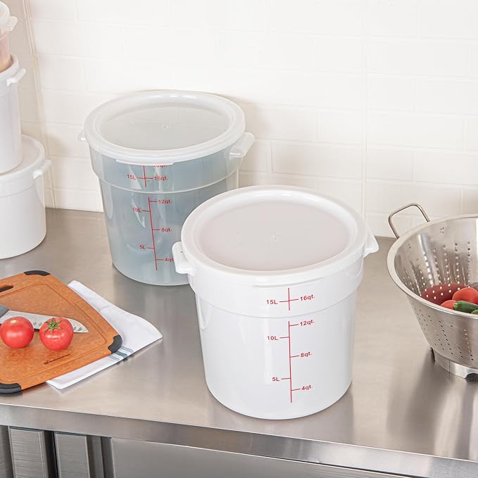 Restaurantware-LIDS ONLY: Met Lux Food Container Lids, 10 Round Lids For Storage Containers - Containers Sold Separately, With Pull-Corner Tab, White Plastic Lids, Dishwashable, Freezable