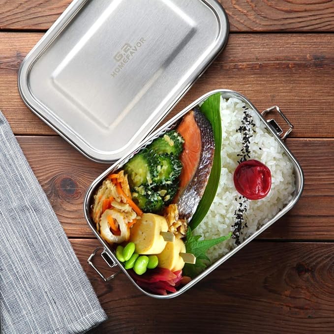 G.a HOMEFAVOR Bento Lunch Box, Stainless Steel Lunch Containers Leakproof, Metal Lunch Containers for Adults, 800ML, Dishwasher Safe, BPA Free