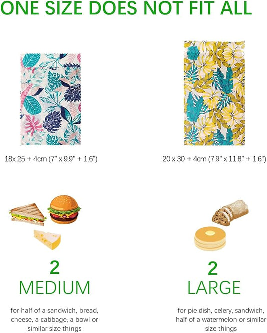 4 Pack Reusable Beeswax Food Bags - Organic, Eco-friendly Bread & Snack Bags