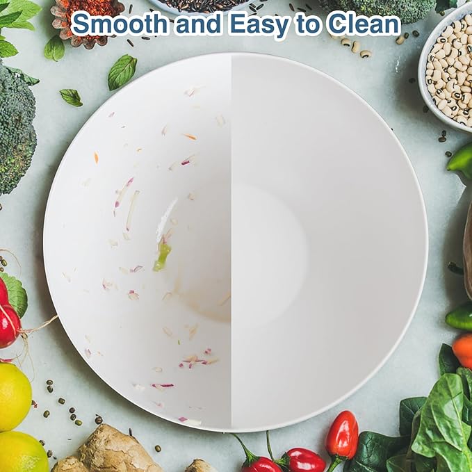 10" Large Salad Bowl with Sealed Lid & Serving Utensils,135Oz, White Big Bamboo Fiber Salad Serving Bowl with Servers for Mixing/Serving (Silicone Light Green Lid)