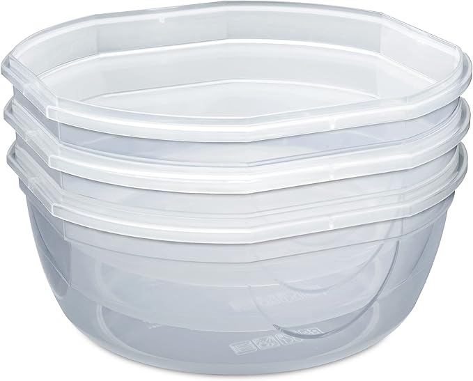 Sterilite Ultra-Seal 4.7 Qt Bowl, Large Airtight Food Storage Container, Latching Lid, Microwave and Dishwasher Safe, Clear With Red Gasket, 4-Pack