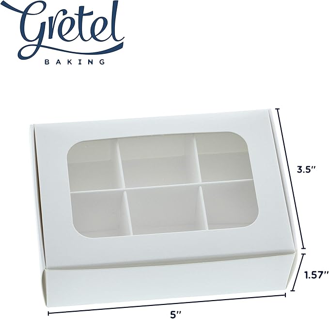 Treat boxes with window and dividers | 6 X-SMALL compartments | 5 x 3.5 x 1.57 in | Empty candy boxes for gift giving, truffle box - perfect for Valentine's Day | 20-pack (White)
