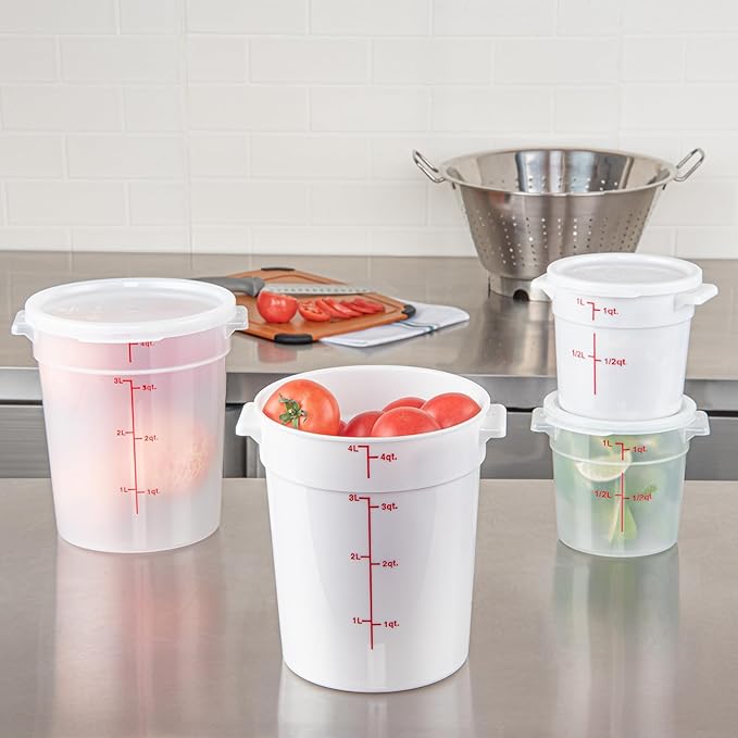 Restaurantware-Met Lux 4 Quart Food Storage Container, 1 White Storage Container - Lids Sold Separately, Red Volume Markers, Dishwashable Container, Side Handles, For Storing Foods