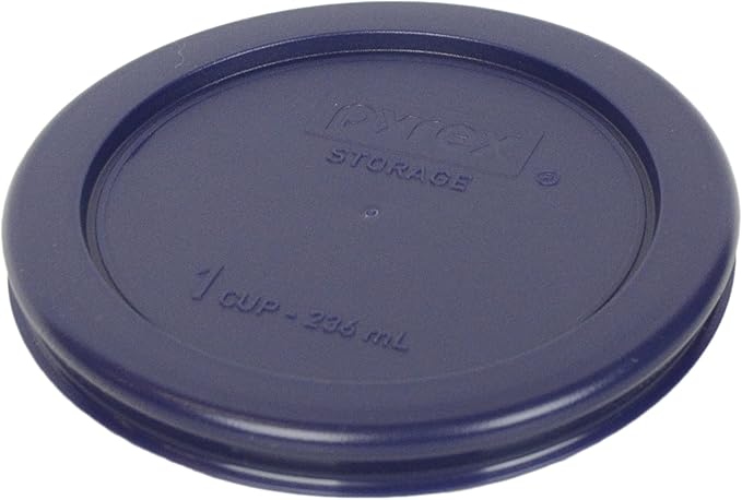 Pyrex (4) 7202 1-Cup Glass Bowls & (4) Pyrex 7202-PC 1-Cup Dark Blue Lids Made in the USA