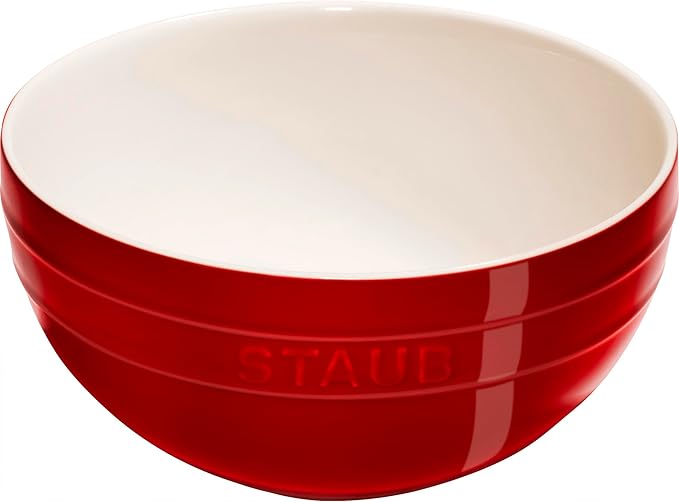 STAUB Stoneware Ramekins Ceramic 2-pc Nested Mixing Bowl Set-Cherry