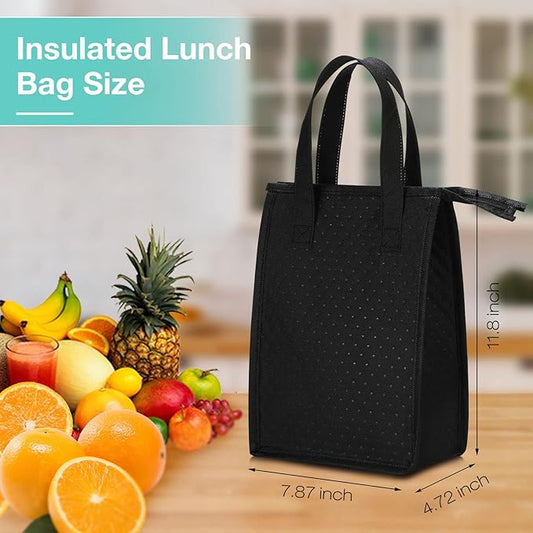 15 Pieces Insulated Lunch Bags Cooler Lunch Tote Bag Bulk with Zipper Thermal Leakproof Lunch Bags for Women Men Work Office School Travel Picnic(Black)