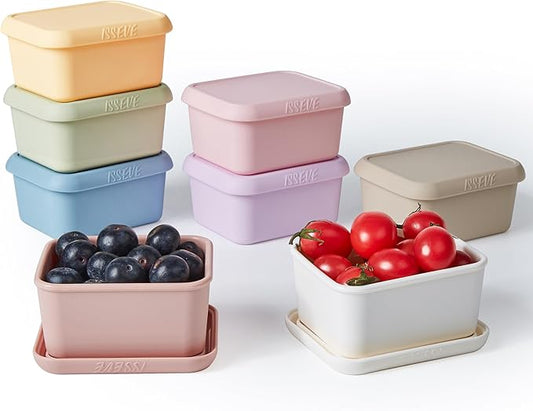 ISSEVE 8oz Silicone Snack Containers for Kids, 1 Cup Reusable Small Containers with Lids, Leak Proof Silicone Food Storage Containers, Kids Lunch Box for Daycare, School, Travel (8)