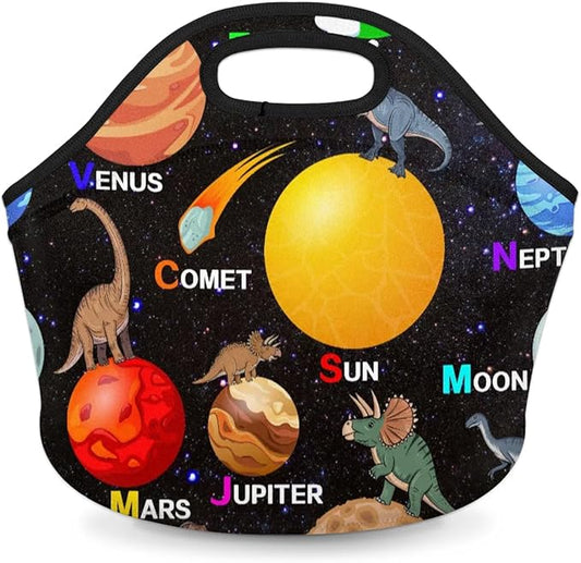 Kids Lunch Box for Boys Girls Dinosaur Planet Insulated Neoprene Children Lunch Bags Sturdy Soft Bag & Reusable Cooler Lunch Thermal Meal Tote Kit for School